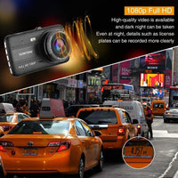 Cámara para Auto DVR Full HD 1080P, Doble Lente 4 Pulgadas