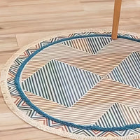 Alfombra Redonda de Algodón con Flecos, Diseño Étnico Retro