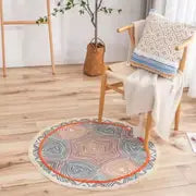 Alfombra Redonda de Algodón con Flecos, Diseño Étnico Retro