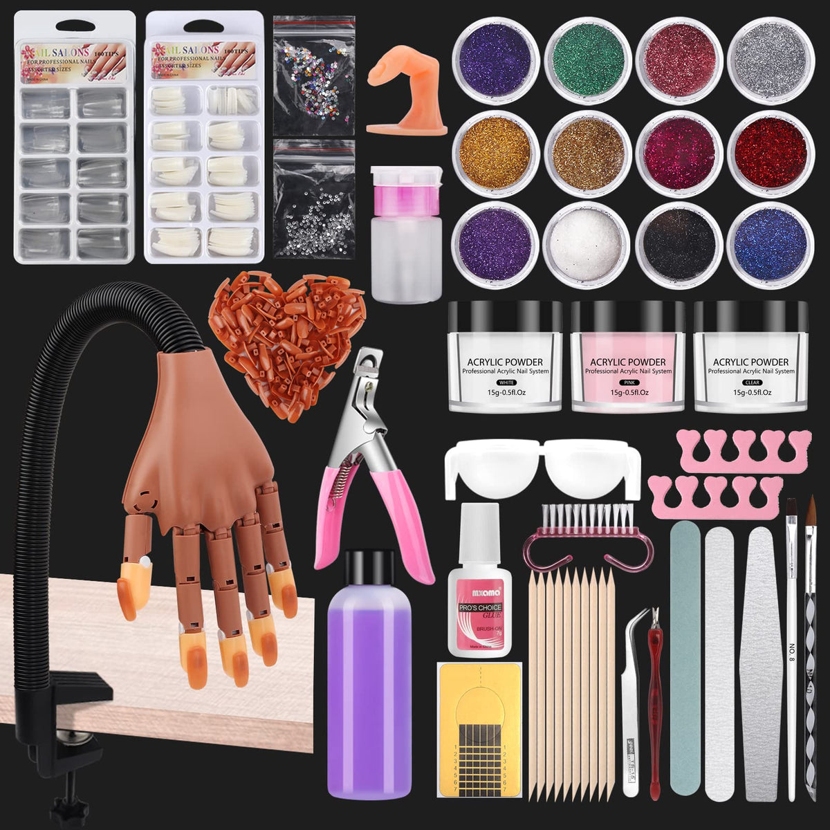 Mano de Práctica para Uñas Acrílicas, con Kit de Polvo