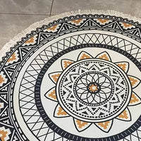 Alfombra Redonda de Algodón con Flecos, Diseño Étnico Retro
