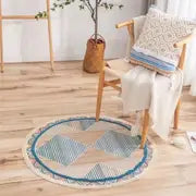 Alfombra Redonda de Algodón con Flecos, Diseño Étnico Retro