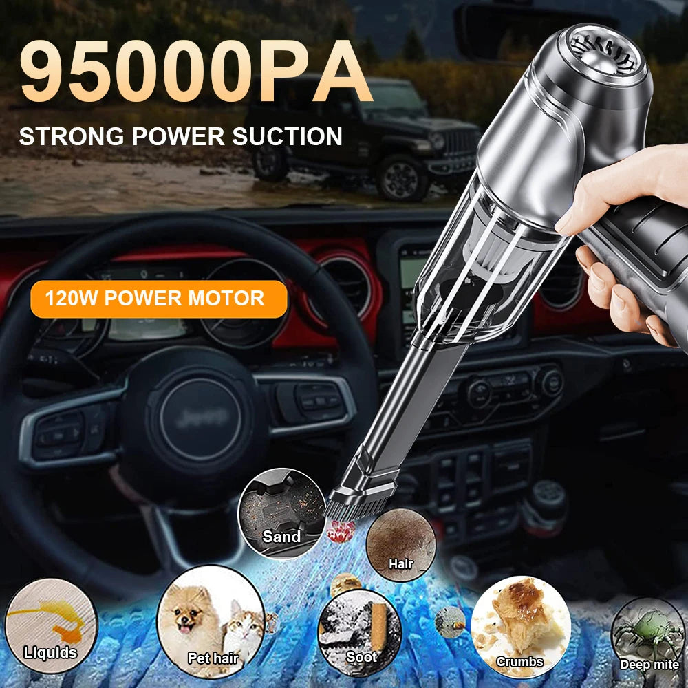 Aspiradora Portátil para Coche 95000PA - Motor sin Escobillas, Recargable