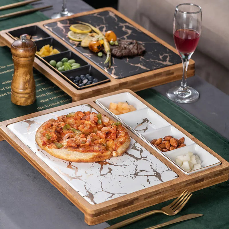 Plato de Cerámica Cuadrado Estilo Nórdico, Diseño Dorado