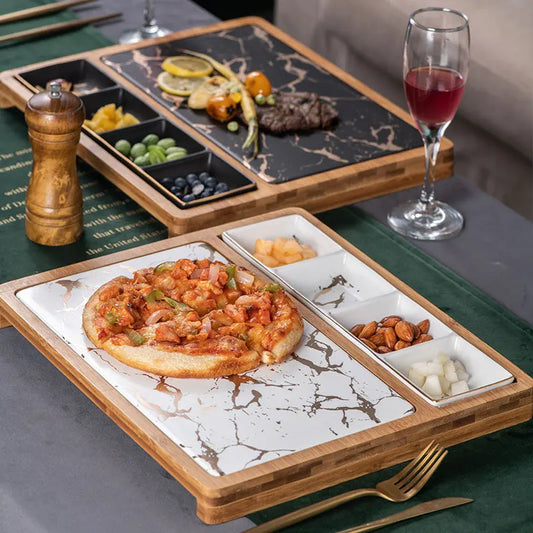 Plato de Cerámica Cuadrado Estilo Nórdico, Diseño Dorado