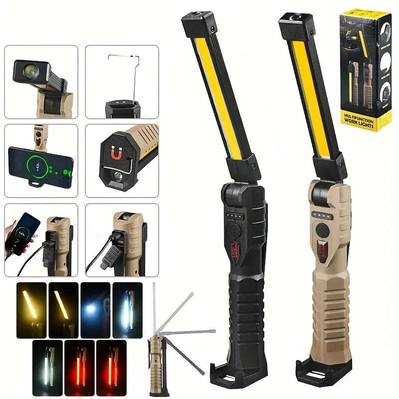 Linterna de Trabajo LED Recargable 800 Lúmenes - Base Magnética y Plegable