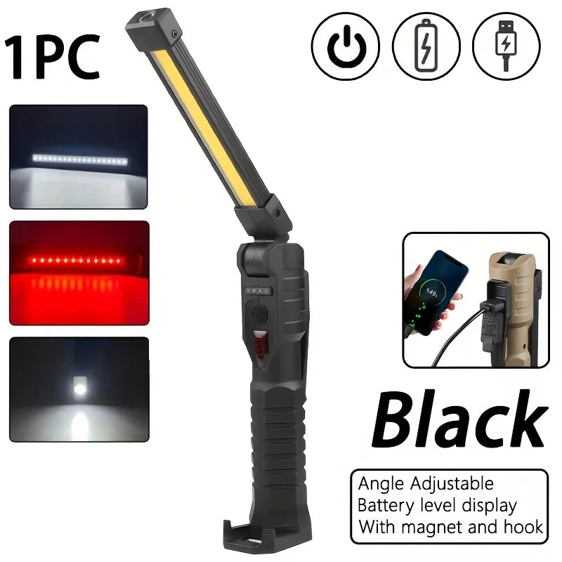 Linterna de Trabajo LED Recargable 800 Lúmenes - Base Magnética y Plegable