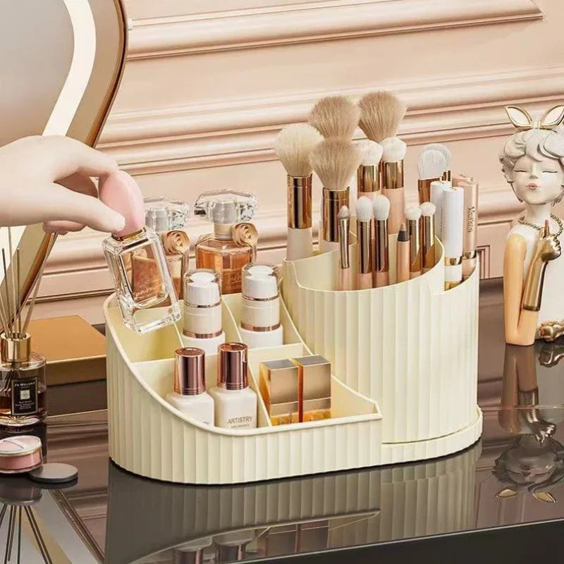 Organizador de Maquillaje Giratorio 360° Grande, con Porta Brochas