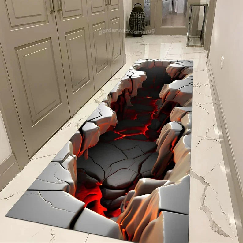 Alfombra Pasillo Efecto 3D Grieta - Diseño Magma