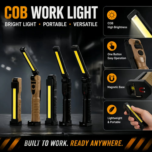Linterna de Trabajo LED Recargable 800 Lúmenes - Base Magnética y Plegable
