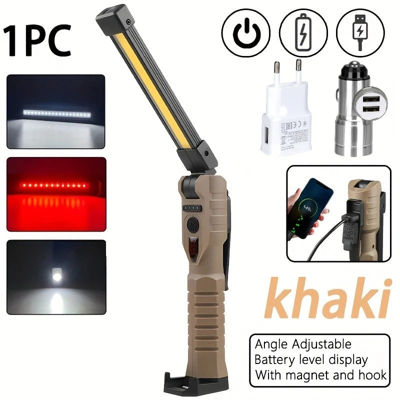 Linterna de Trabajo LED Recargable 800 Lúmenes - Base Magnética y Plegable
