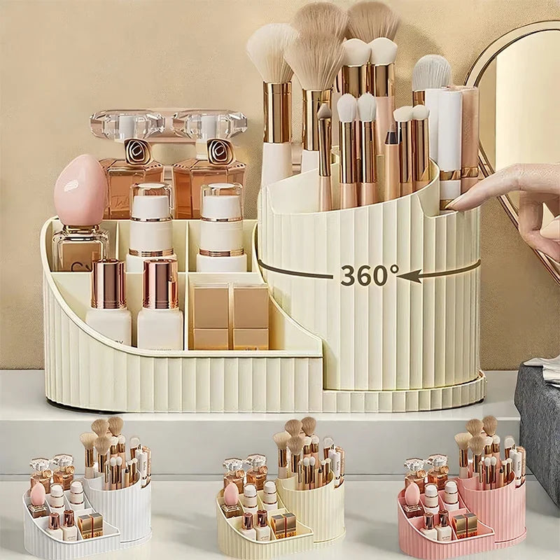 Organizador de Maquillaje Giratorio 360° Grande, con Porta Brochas