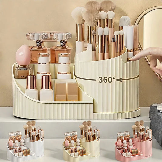Organizador de Maquillaje Giratorio 360° Grande, con Porta Brochas