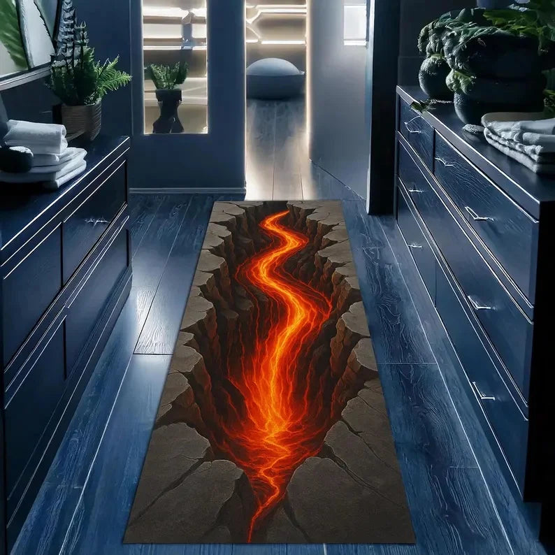Alfombra Pasillo Efecto 3D Grieta - Diseño Magma