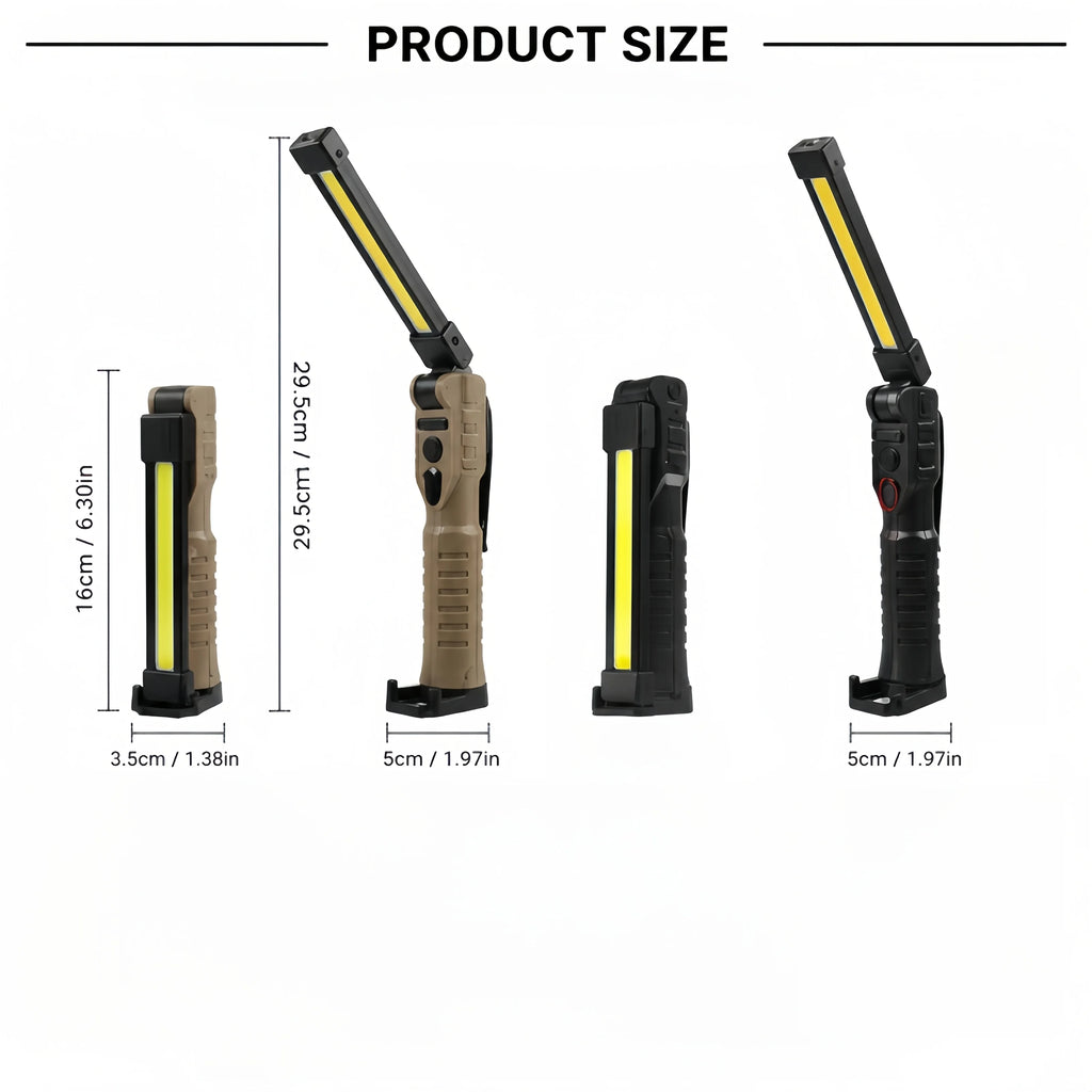 Linterna de Trabajo LED Recargable 800 Lúmenes - Base Magnética y Plegable