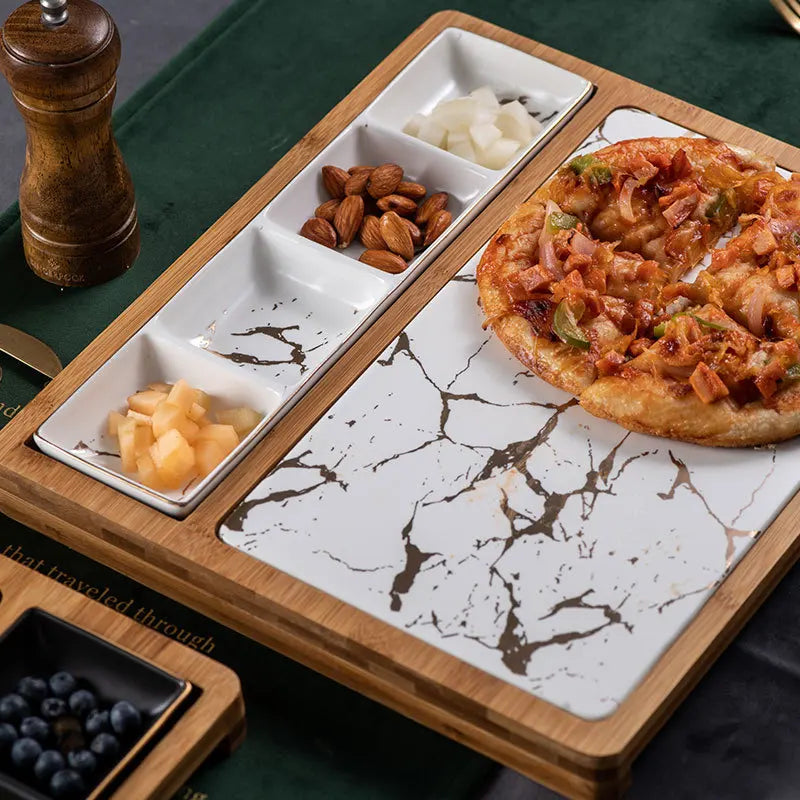Plato de Cerámica Cuadrado Estilo Nórdico, Diseño Dorado