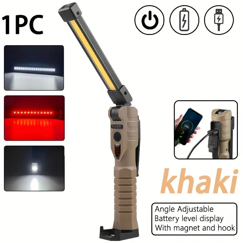 Linterna de Trabajo LED Recargable 800 Lúmenes - Base Magnética y Plegable