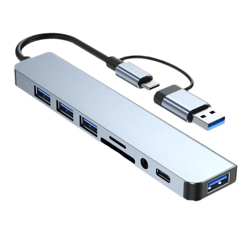 Hub USB y USB-C 8 en 2 con Lector de Tarjetas y Audio