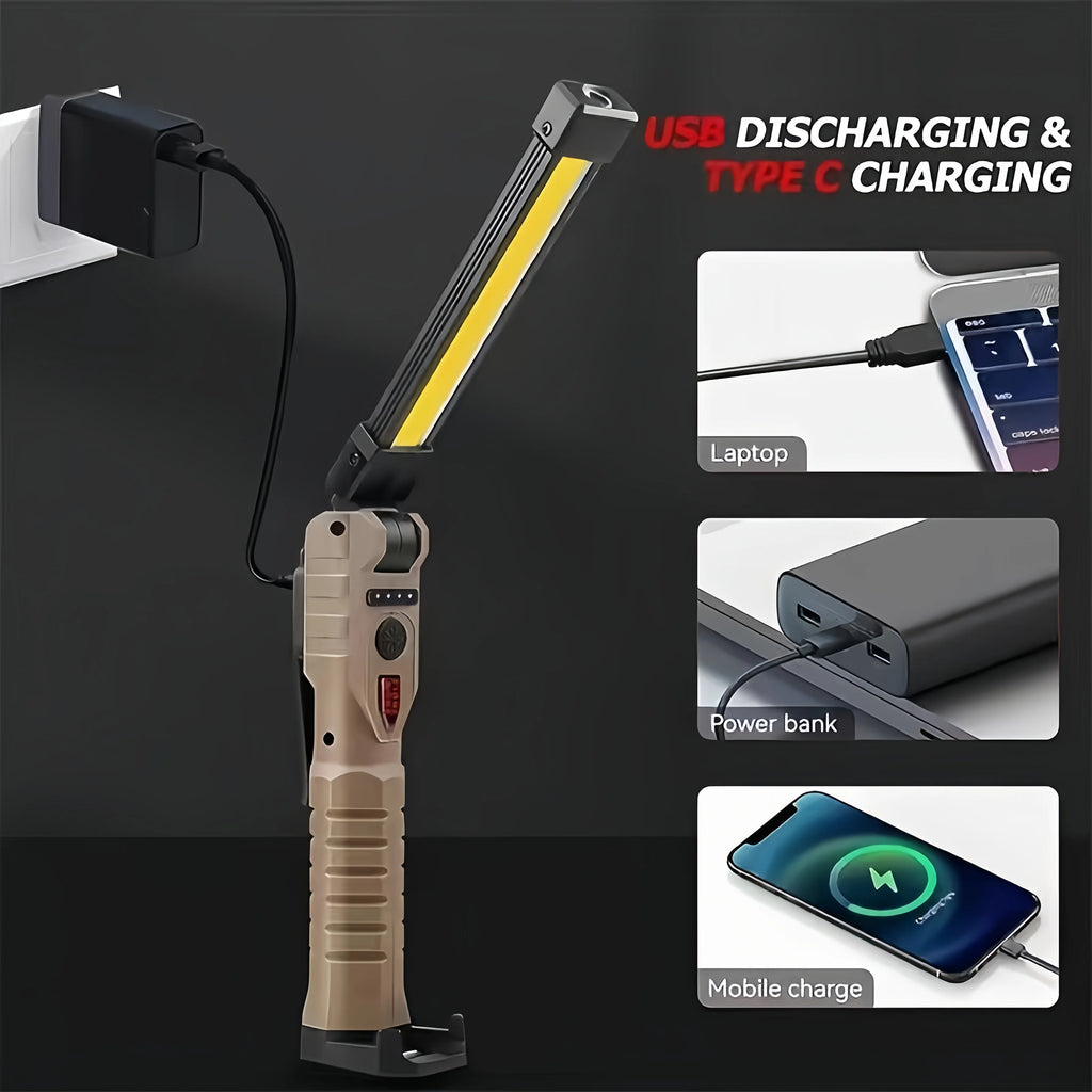 Linterna de Trabajo LED Recargable 800 Lúmenes - Base Magnética y Plegable