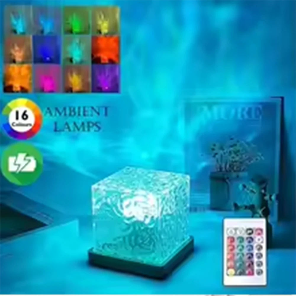 Lámpara Proyector de Olas RGB con Mando a Distancia - 16 Colores, Recargable