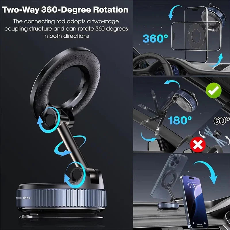 Soporte Magnético de Coche para Móvil - Giro 360°, Ventosa de Alta Fijación