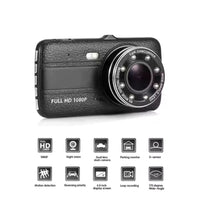 Cámara para Auto DVR Full HD 1080P, Doble Lente 4 Pulgadas