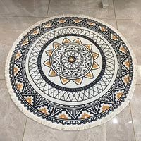 Alfombra Redonda de Algodón con Flecos, Diseño Étnico Retro