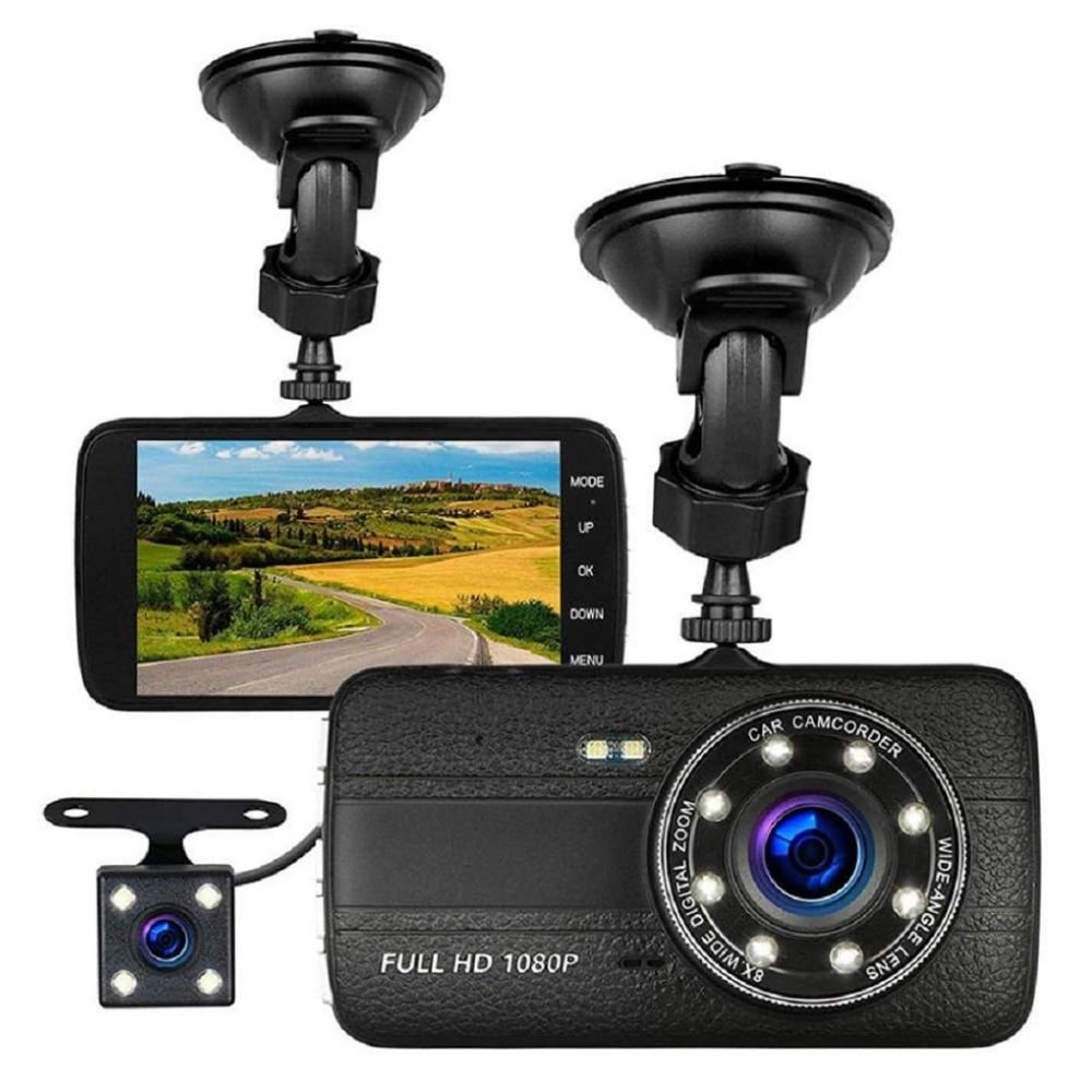 Cámara para Auto DVR Full HD 1080P, Doble Lente 4 Pulgadas