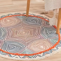 Alfombra Redonda de Algodón con Flecos, Diseño Étnico Retro
