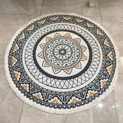 Alfombra Redonda de Algodón con Flecos, Diseño Étnico Retro